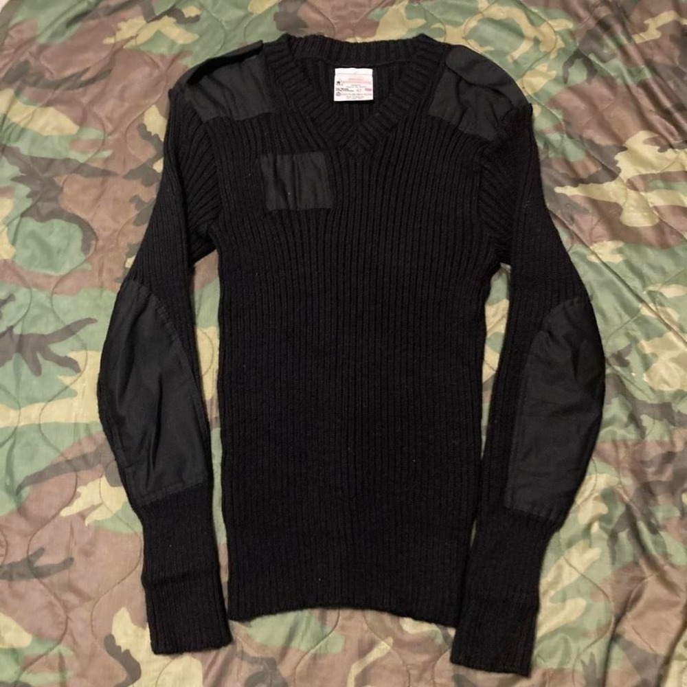 Brigade quartermaster wooly Pully black v-neck commando sweater‎ vintage 42/16